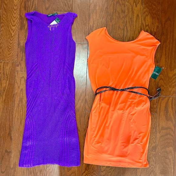 2 Ralph Lauren Dresses NWT Purple Crochet and Orange Belted Dress - Picture 1 of 10